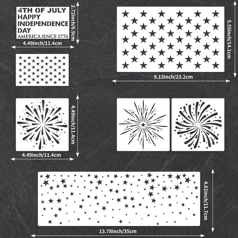 YKW 7Pcs 4th of July Stencils American Flag Star Stencil Set Reusable Fireworks Templates Independence Day Stencils for Painting on Wood Fabric Paper DIY Crafts Patriotic Decorations - Image 2